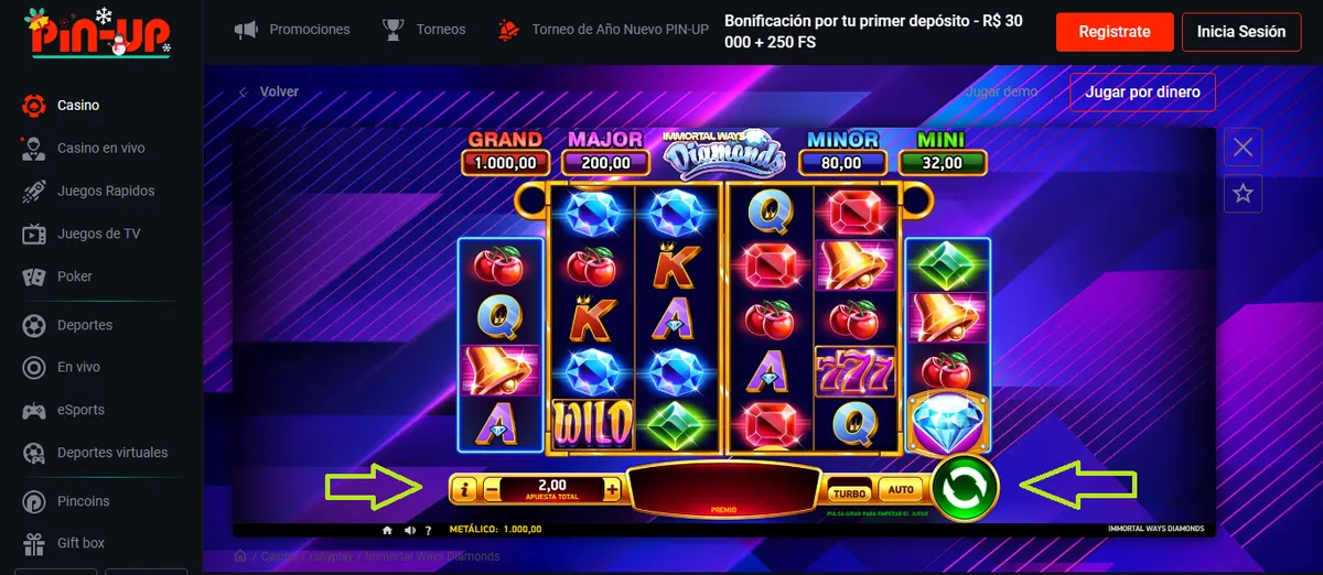 Apostando en Pin Up 777 Diamonds