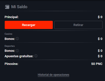 Recarga y retiro en la cuenta de Pin Up.