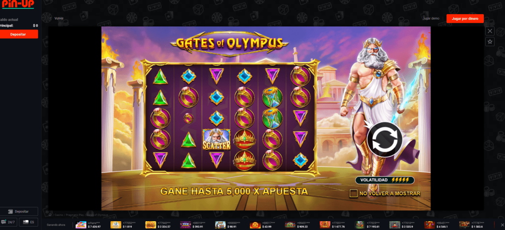 Casino Pin Up presenta las tragaperras Gates of Olympus.