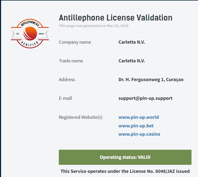 Validator Antillephone Pin Up